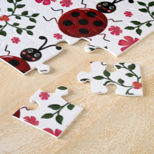 Cute Ladybug Floral Seamless Pattern   Jigsaw Puzzle
