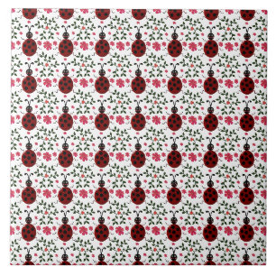 Cute Ladybug Floral Seamless Pattern Tile