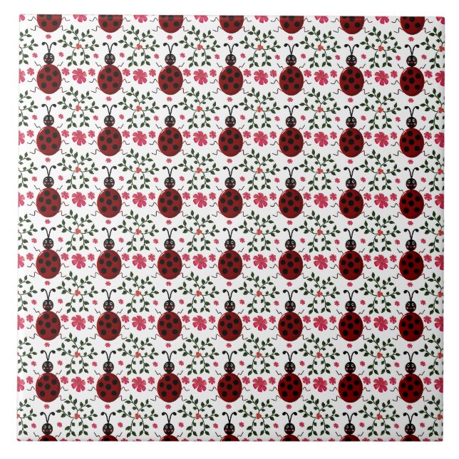 Cute Ladybug Floral Seamless Pattern   Tile (Front)