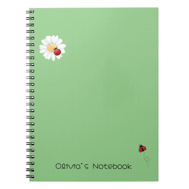 Cute Ladybug Flower gradient Personalized name Notebook (Front)
