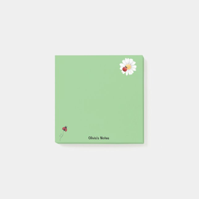 Cute Ladybug Flower gradient Personalized name Post-it Notes (Front)