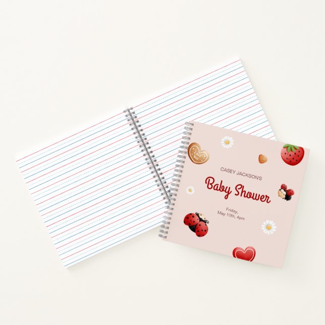 Cute Ladybug Flowers Baby Shower Guest Book (Inside)