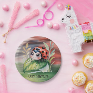 Cute Ladybug Girl Baby Shower Paper Plate