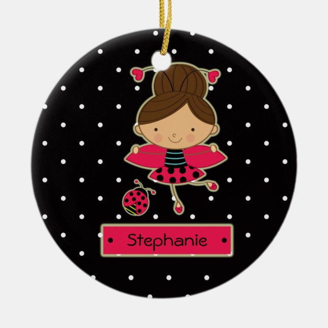 Cute ladybug girl polkadots personalized ornament (Front)