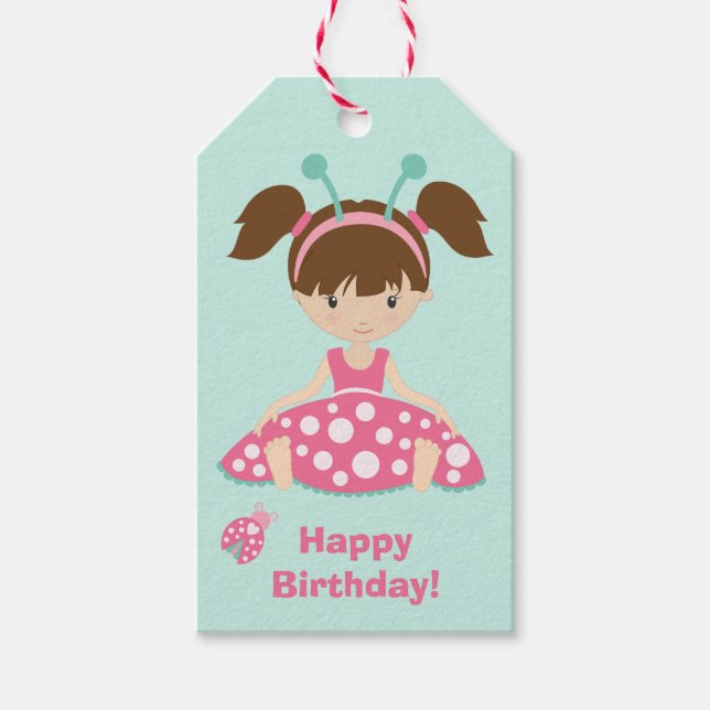 Cute Ladybug Girls Birthday Gift Tags (Front)