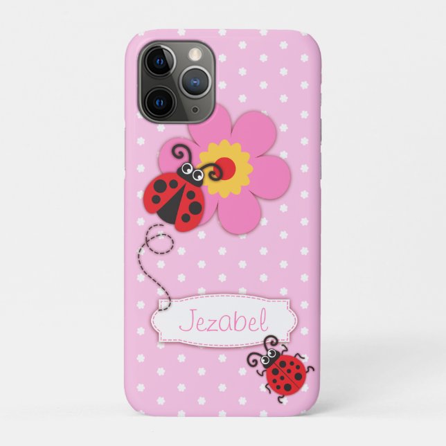 Cute ladybug girls name pink ipod touch case (Back)