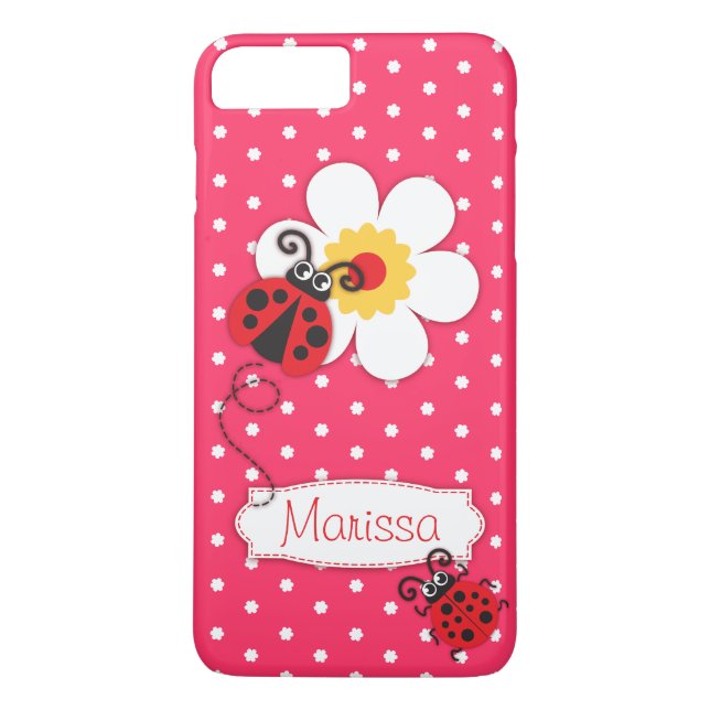 Cute ladybug girls name red pink case (Back)