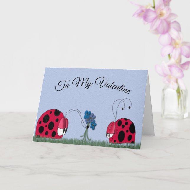 Cute Ladybug Gives His Valentine Beautiful Flowers Card (Orchid)
