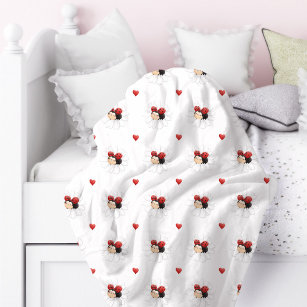 Cute Ladybug Hearts Girl Fleece Blanket