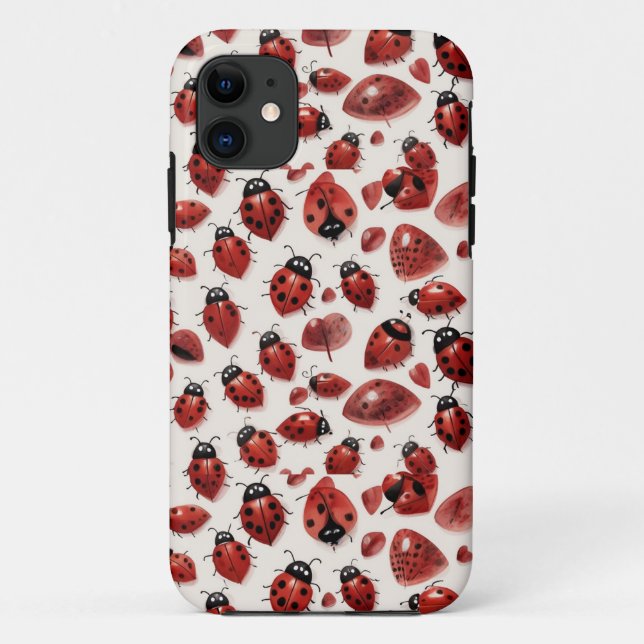 Cute Ladybug Hearts Lovebug Handdrawn Illustration Case-Mate iPhone Case (Back)