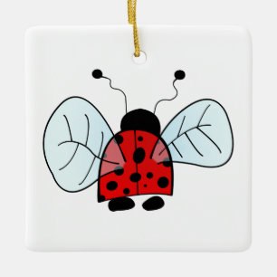 Cute Ladybug Illustration Ceramic Ornament