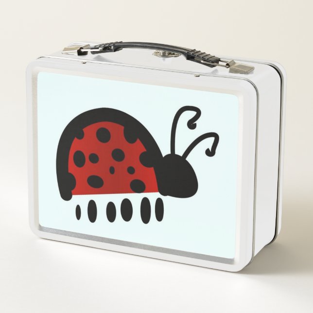 Cute Ladybug Illustration Metal Lunch Box (Back)