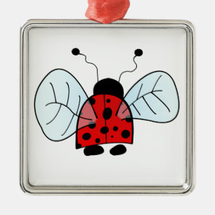 Cute Ladybug Illustration Metal Ornament