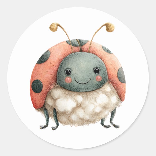 Cute Ladybug Illustration Pastel Watercolor Bug  Classic Round Sticker (Front)
