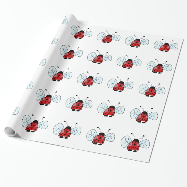 Cute Ladybug Illustration Wrapping Paper (Unrolled)