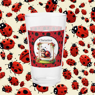 Cute ladybug lovers add name glass