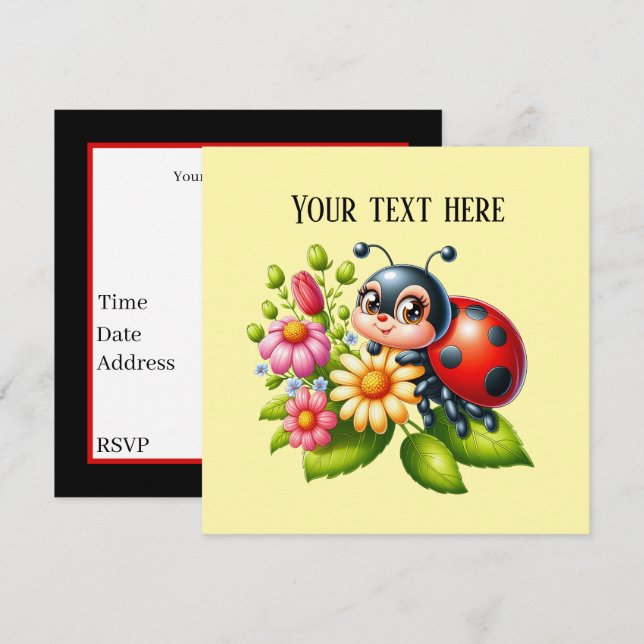 Cute ladybug lovers insect invitation (Front/Back)