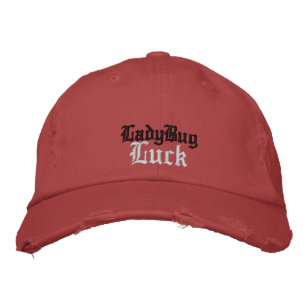 Cute Ladybug Luck Rustic Black Red Silver Vintage Embroidered Hat