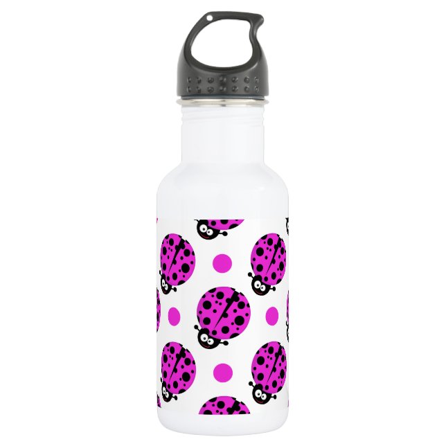 Cute Ladybug, Neon Purple & White Polka Dots 532 Ml Water Bottle (Front)