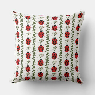 Cute Ladybug Nursery Throw Pillow | Red and Green 