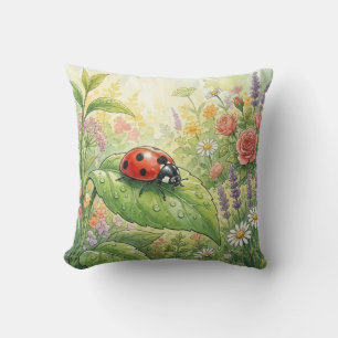 Cute Ladybug On A Leaf Tiny Insects  Throw Pillow