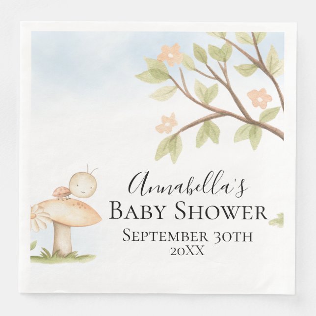 Cute Ladybug on Mushroom Garden Theme Baby Shower Napkin (Front)