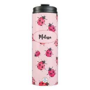 Cute Ladybug Pattern Personalized Girly Pink Thermal Tumbler