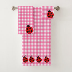 Cute Ladybug Pink and White Picnic Checks En vichy