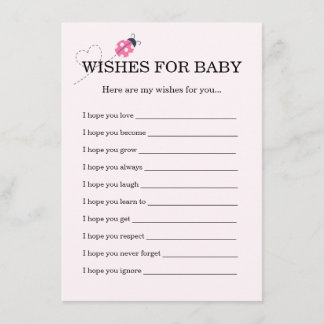 Cute Ladybug Pink Girl Baby Shower Wishes For Baby Enclosure Card