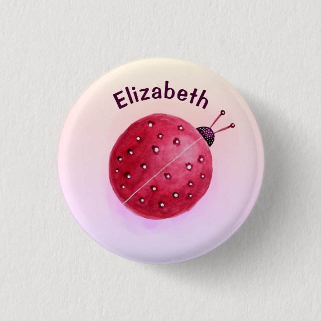 Cute Ladybug Pink Girl Name 1 Inch Round Button (Front)