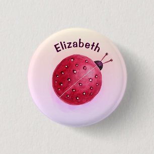 Cute Ladybug Pink Girl Name 1 Inch Round Button