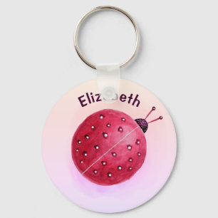 Cute Ladybug Pink Girl Name Keychain