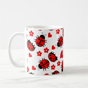 Cute Ladybug Polka Dots Black Red Seamless Pattern Coffee Mug