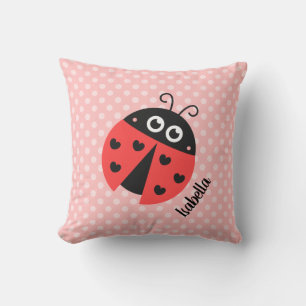 Cute Ladybug Polka Dots Girls Room Decor Pink Throw Pillow