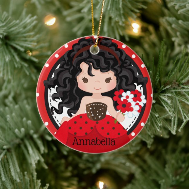 Cute Ladybug Princess Personalized Ceramic Ornamen Ornament (Tree)