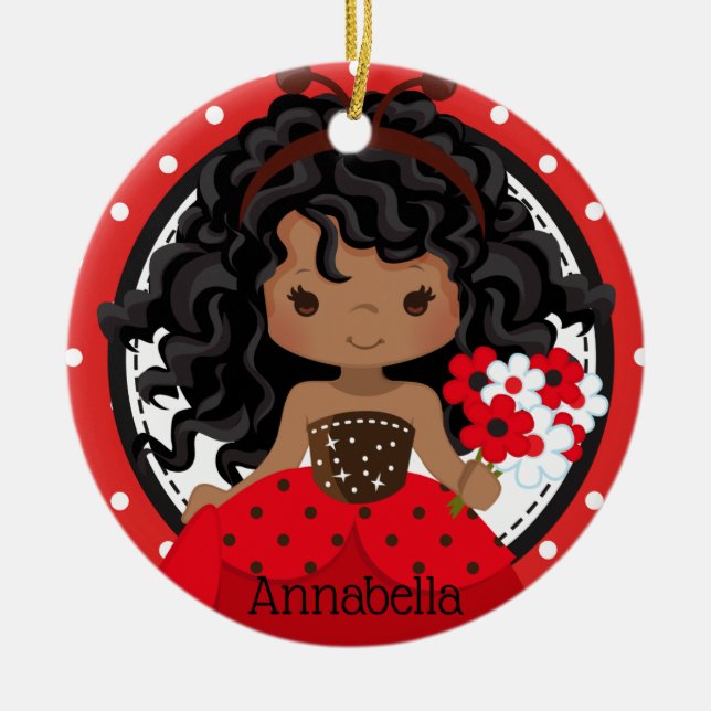Cute Ladybug Princess Personalized Ceramic Ornamen Ornament (Front)