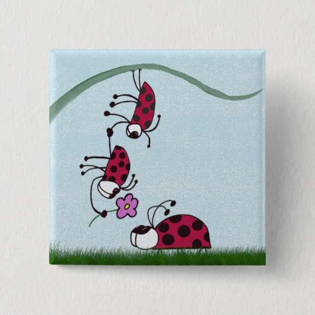 Cute Ladybug Professing His Love Painting 2 Inch Square Button (Front)