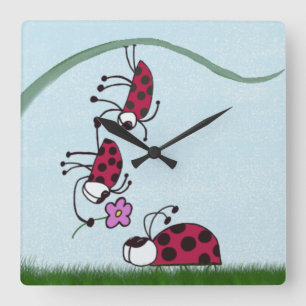 Cute Ladybug Professing His Love Painting Square Wall Clock