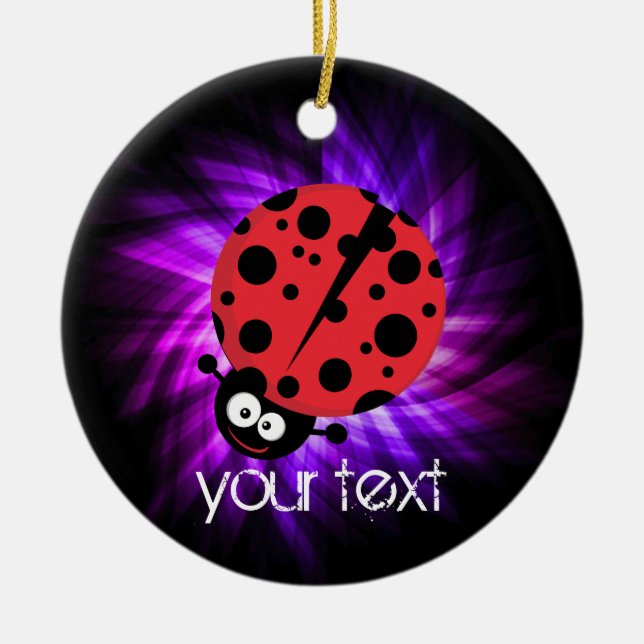 Cute Ladybug; Purple Ceramic Ornament (Front)