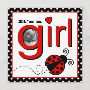 Cute Ladybug Red & Black Baby Photo Announcement