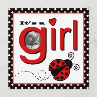 Cute Ladybug Red & Black Baby Photo Announcement