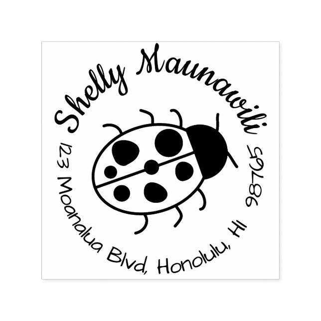 Cute Ladybug Return Address Stamp Round Custom (Design)