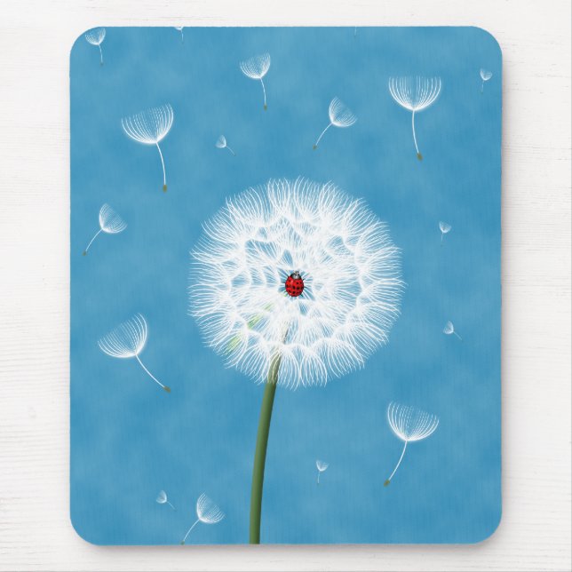 Cute ladybug sitting on top of a dandelion mouse pad (Front)