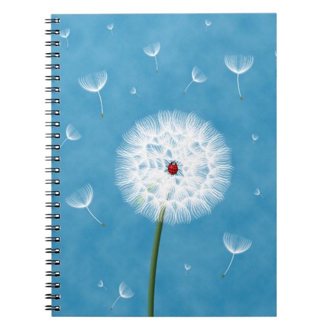 Cute ladybug sitting on top of a dandelion notebook (Front)