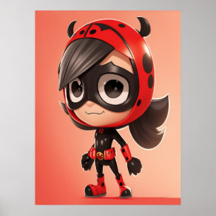 Cute Ladybug Superhero Girl Kids Room Poster