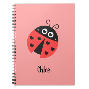 Cute Ladybug With Black Heart Spots Personalized Notebook