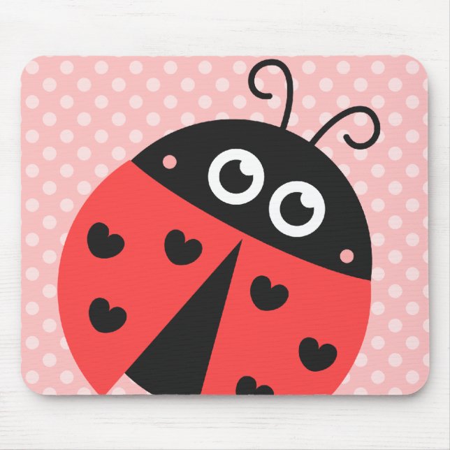 Cute ladybug with black hearts and pink polka dots mouse pad (Front)