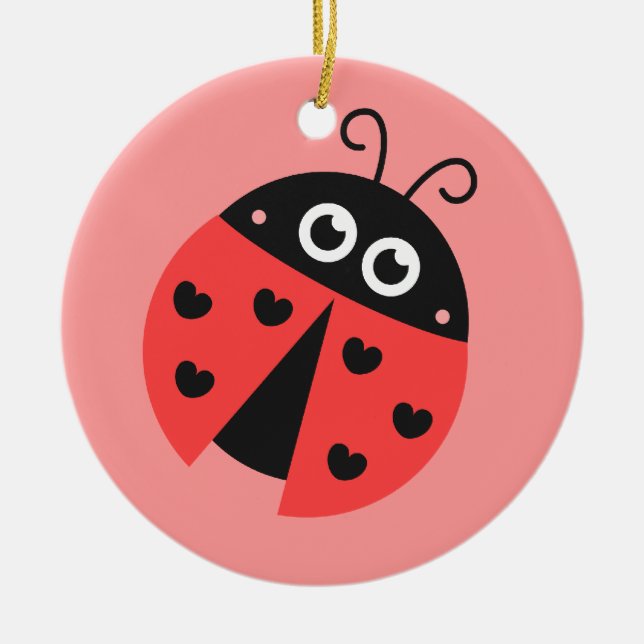 Cute Ladybug with hearts as spots Personalized Ceramic Ornament (Front)