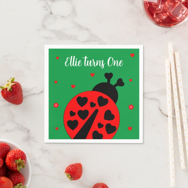 Cute Ladybug with hearts Napkin (Insitu)