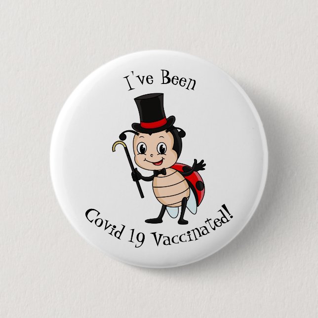 Cute ladybug with top hat and tie cartoon 2 inch round button (Front)